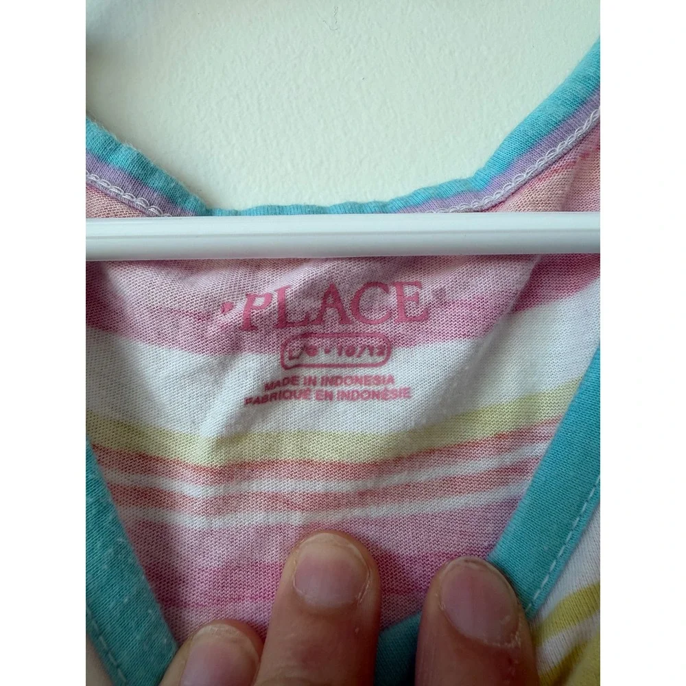 The Childrens Place Girls Striped Short Sleeve Tee Pink Teal Yellow Size L 10/12